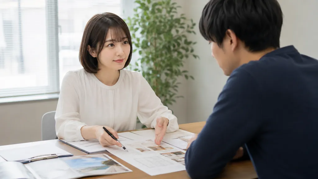 告知のルールについて不動産会社から説明を受ける様子