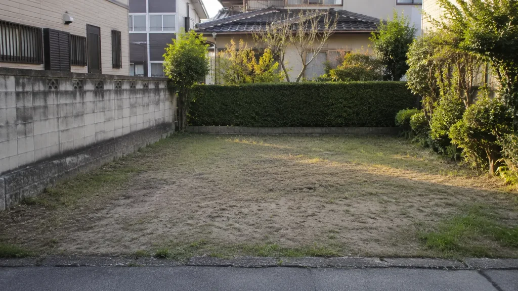 隣の家の庭と接する小さな空き地(隣地への売却のイメージ)