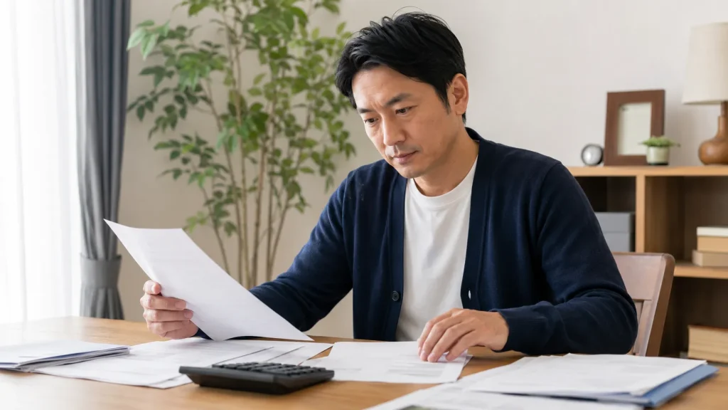 家の分け方について書類を見ながら整理しているイメージ