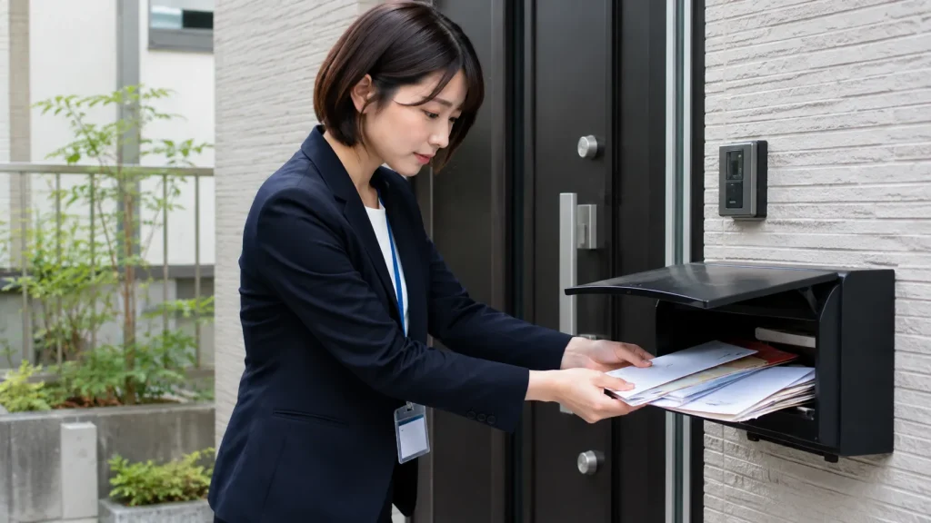郵便受けにたまった郵便物を回収するイメージ