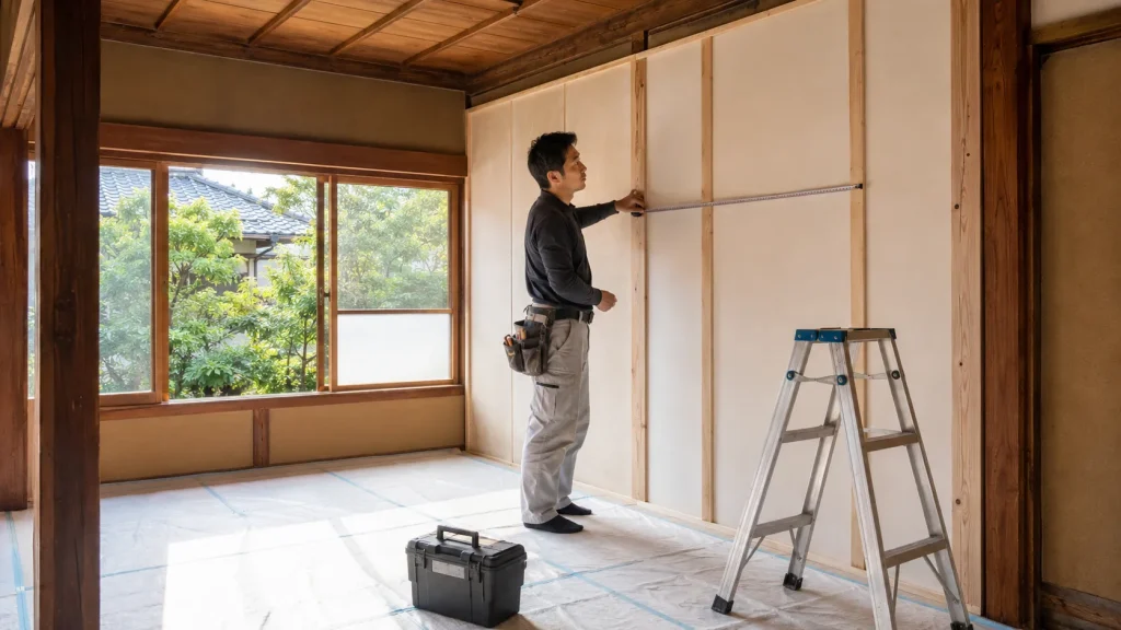 古い木造住宅の内装をリフォームしている様子（イメージ）