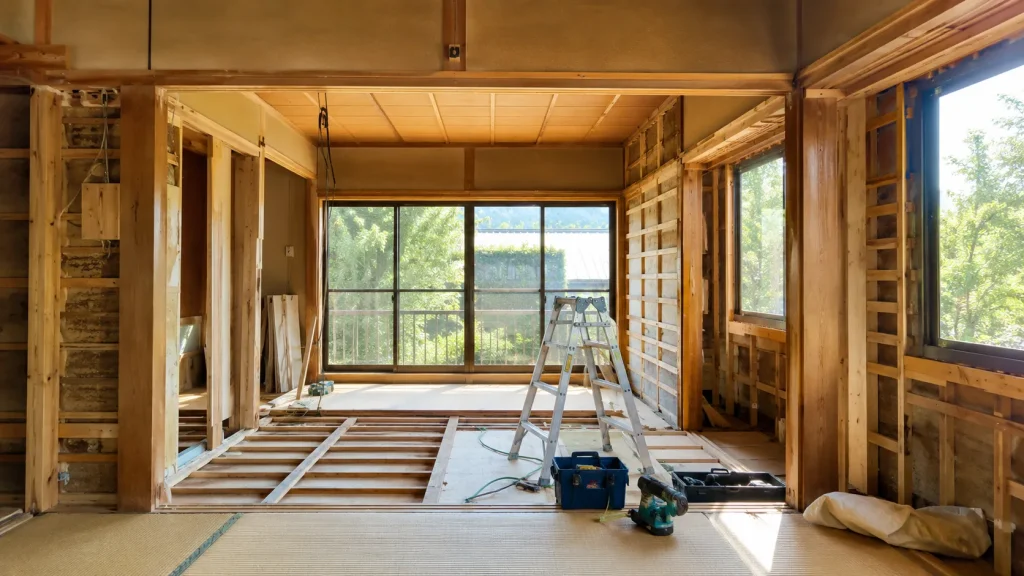 古い木造住宅を直して住めるようにする改修工事のイメージ