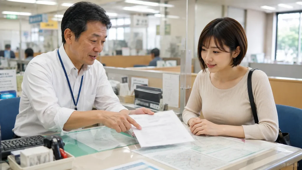 市役所の窓口で空き家の補助制度について相談するイメージ