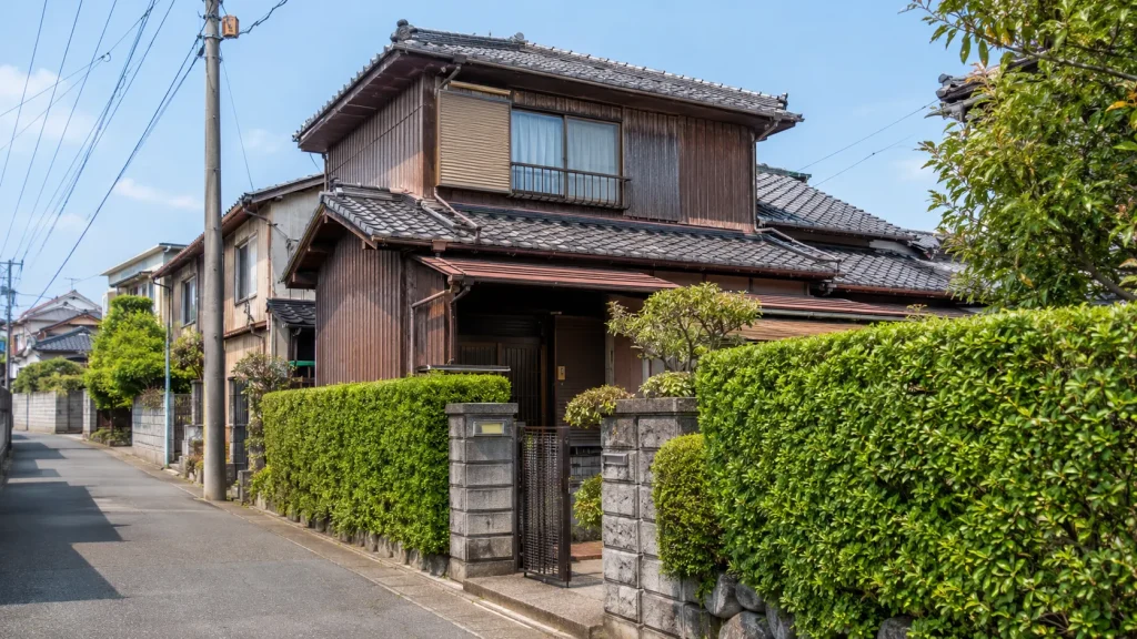 昔からの住宅と、幅の狭い前面道路のイメージ