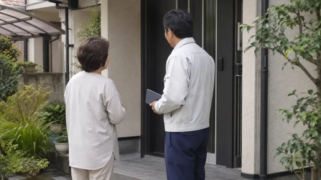 隣の方との立ち話のイメージ（隣地への相談）