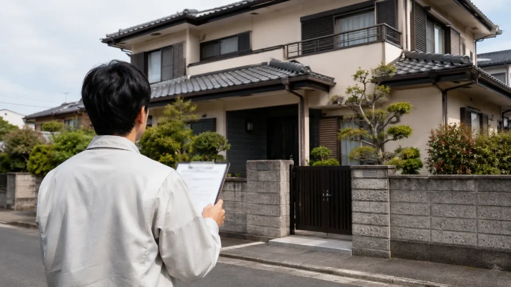 買取の現地確認で建物を確認する様子のイメージ