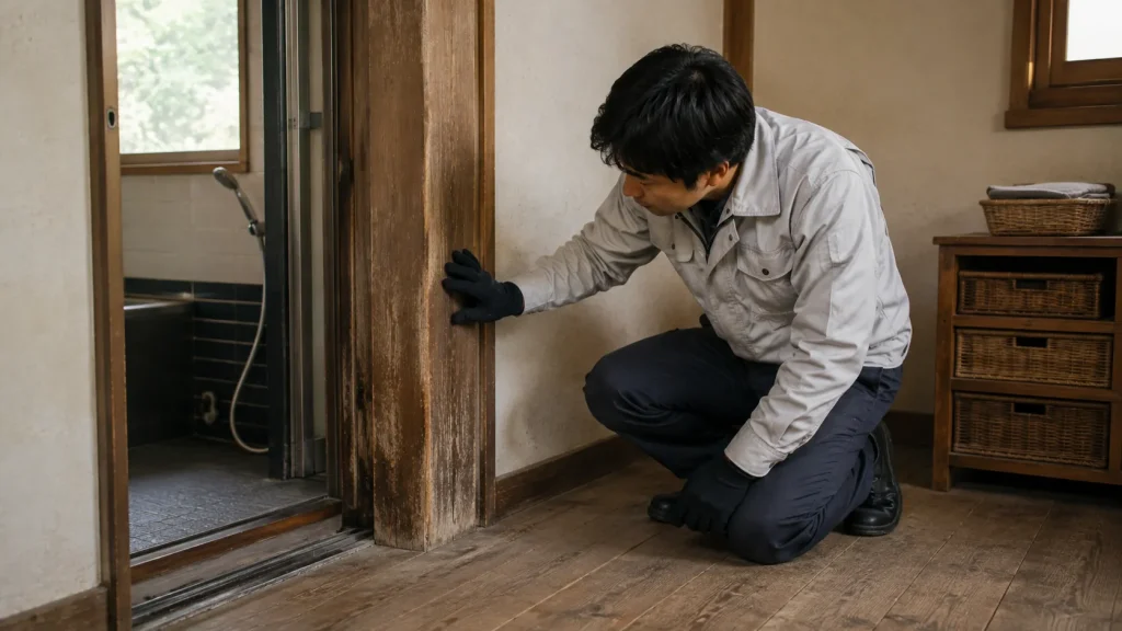 水回りに近い柱の状態を確かめる手元のイメージ
