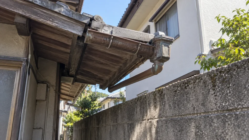 古い木造住宅の軒先と雨樋（イメージ）
