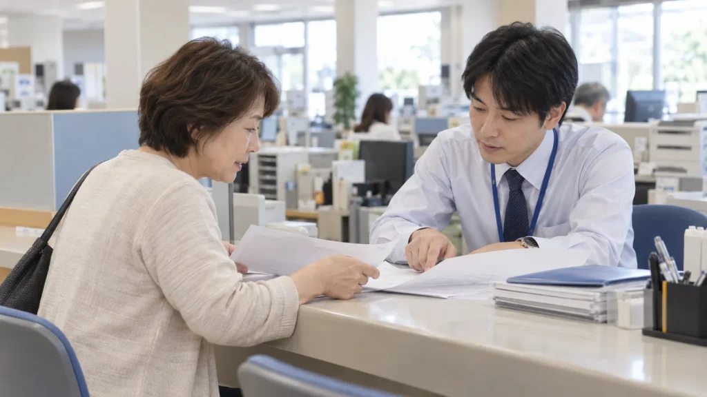 役場の窓口で空き家のことを相談している場面（イメージ）